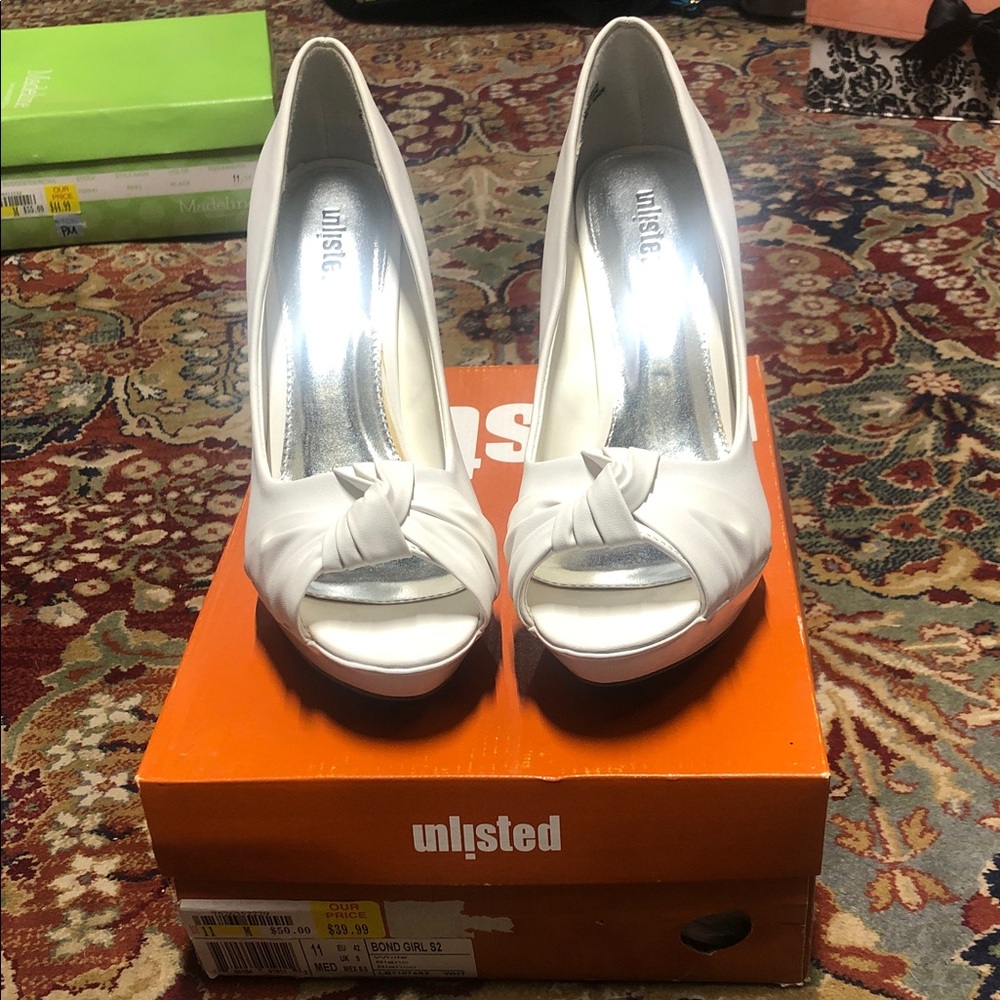 Unlisted Women's Elegant White Peep Toe Heels